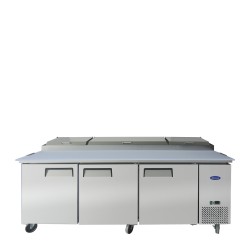 ATOSA MPF8203GR 93" WIDE (3) DOOR(S) REFRIGERATED PIZZA SANDWICH PREP TABLE, 28.4 CU.FT, (6) SHELVE(S), ¼ HP, 115 V, CASTERS, ETL LISTED