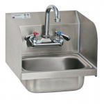 SSH-14SG Stainless Steel Wall-Mount Welded Splash Guard Hand Sink with 4 inch Gooseneck Spout and Strainer, OA 17 x 15 x 14  inch, NSF Listed, 1 each
