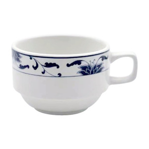 Cameo 255-80C Blue Lotus Ceramic Round Stackable Coffee Cup, 8oz, 36 each