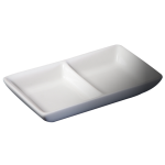 Cameo 710-015 4 fl oz White Ceramic Rectangular 2-divided Sauce Dish, 96 each, 5 x 3 inch