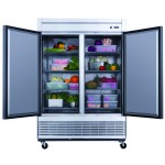 Dukers D55R 55in Wide, (2) Solid Door(s) Bottom Mount Reach-Ins Upright Refrigerators, 40.74 Cu ft, (8) Shelve(s), 1/2hp, 115v, Casters, ETL Listed