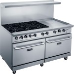 Dukers DCR60-6B24GM 60in Wide, (6) Open Burner(s), 24” Right Griddle with (2) Standard Oven(s), Natural Gas, 324k Total BTU, SA Listed