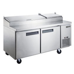 DUKERS DPP70-9-S2 70" WIDE (2) DOOR(S) REFRIGERATED PIZZA SANDWICH PREP TABLE, 17.58 CU.FT, (2) SHELVE(S), ¼ HP, 115 V, CASTERS, ETL LISTED