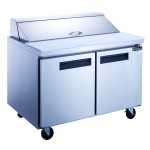 DUKERS DSP48-12-S2 48” WIDE (2) DOOR (S) REFRIGERATED STANDARD TOP SANDWICH PREP TABLE, 11.47 CU.FT, 2 SHELVES, 12 PANS, CASTERS, 1/5 HP, 110 V,  ETL LISTED