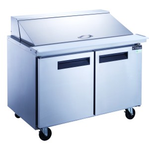 Dukers DSP48-18M-S2 48in Wide, (2) Door(s) Refrigerated Mega Top Sandwich Prep Table, 11.47 Cu ft, (18) Pan(s), (2) Shelve(s), 1/5hp, 110v, Casters, ETL Listed