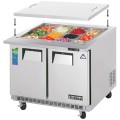 Everest EOTPS2 36 inch Wide (2) Door(s) Refrigerated Open Top Prep Table with Removable Cover, 10 Cu.ft, (2) Shelve(s), 1/5hp, 115v, Casters, NSF Listed 