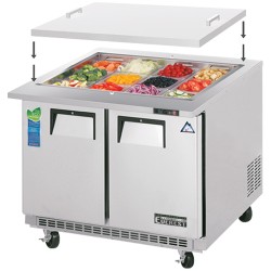 EVEREST EOTPS2 36” WIDE (2) DOOR(S) REFRIGERATED OPEN TOP PREP TABLE WITH REMOVABLE COVER, 10 CU.FT, (2) SHELVE(S), 1/5 HP, 115 V, CASTERS, NSF | ETL LISTED