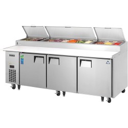 EVEREST EPPR3 93" WIDE (3) DOOR(S) REFRIGERATED PIZZA SANDWICH PREP TABLE, 30 CU.FT, (6) SHELVE(S), 1/3 HP, 115 V, CASTERS, ETL LISTED