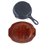 NSP-09 Cast Iron Steak Plate with Wooden Base, 8 x 1.5 inch, 1 Set