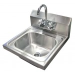 WALL MOUNT HAND SINK WITH 4" GOOSE-NECK SPOUT LEAD FREE FAUCET AND STRAINER, STAINLESS STEEL, 12"W x 17"D x 14"H