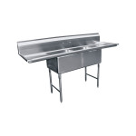 GSW SEE18182D 2-Compartment Stainless Steel Sink with Left and Right Drainboards, 8 x 18 x 12  inch Tubs, ETL Listed, 1 each
