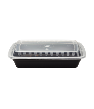 Karat IM-FC1028B 28oz Black PP Plastic Rectangular Microwaveable Food Containers with Lids, 150/cs, 1 each