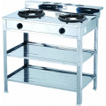 DBCC 2-Burner Stove with Stand and Shelves, Liquid Propane(LP), Hose & Regulator Included, Stainless Steel, 1 each