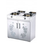 DOUBLE BURNER STOVE WITH CABINET, HOSE AND REGULATOR INCLUDED, LIQUID PROPANE (LP) GAS, STAINLESS STEEL