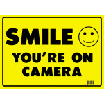 SMILE YOU ARE ON CAMERA Styrene Sign 14 x 10 inch, 1 each