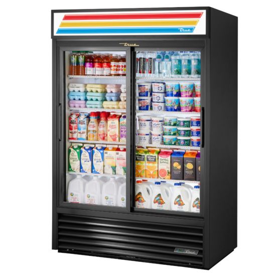 True GDM-47-HC-LD 54in Wide (2) Glass Door(s) Bottom Mount Merchandiser Refrigerator, ½ hp, (8) Shelve(s) 115v, NSF Listed