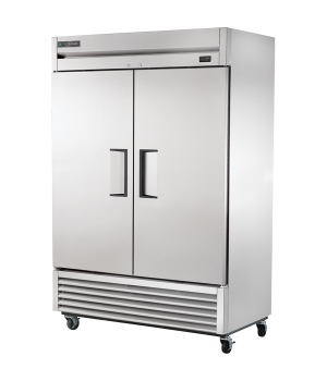 True T-49-HC 54 in Wide, (2) Solid Door(s) Bottom Mount Upright Reach-Ins Refrigerator. 49 cu ft.  1/2 hp,( 6) Shelve(s), Casters, 115v, NSF Listed