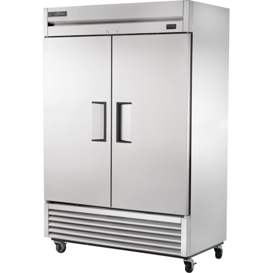 True T-49-HC 54 in Wide, (2) Solid Door(s) Bottom Mount Upright Reach-Ins Refrigerator. 49 cu ft.  1/2 hp,( 6) Shelve(s), Casters, 115v, NSF Listed