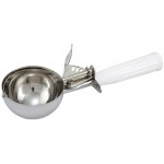 Winco ICOP-6 Scoop Size #6, 5-1/2 oz Thumb-Press Stainless Steel Disher with One-Piece White Plastic Handle, NSF Listed, 1 each
