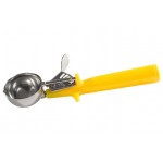 WINCO ICOP-20 SIZE #20, 1-5/8 OZ, 2-1/8” DIA, DELUXE ONE PIECE STAINLESS STEEL DISHER, YELLOW HANDLE, NSF LISTED