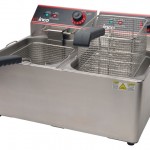 WINCO EFT-32 ELECTRIC COUNTERTOP FRYER, DOUBLE WELLS AND BASKETS, 32 LB CAPACITY, 120 V, 1750 x 2 W, 15 x 2 AMP, ETL LISTED