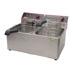 WINCO EFS-32 32 LB ELECTRIC TWIN WELL COUNTER TOP DEEP FRYER, STAINLESS STEEL, 120V, 1750 X 2W, 15 X 2A