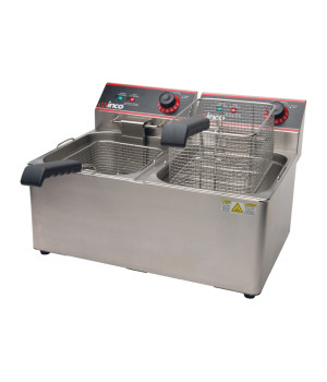Winco EFT-32 Electric Double Well and Basket Counter-top Deep Fryer, 32 lb Capacity, 120 v, 1750 w, (2)15 amp, ETL Listed, 1 each