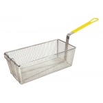 WINCO FB-40 FRY BASKETS, RECTANGULAR, NICKLE PLATED, 17" x 8-1/4" x 6", YELLOW HANDLE