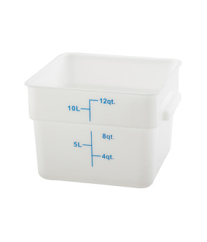 Winco PESC-12 12 qt White Polypropylene Square Storage Container, NSF Listed, 1 each