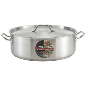 Winco SSLB-15 15 qt Induction Ready Stainless Steel Brazier Pot with Lid, NSF Listed, 1 each