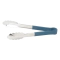 Winco UTPH-9B 9 inch Stainless Steel Utility Tong with Blue Polypropylene Handle, 1 each